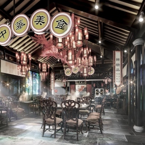 中式民国风火锅店3D模型下载